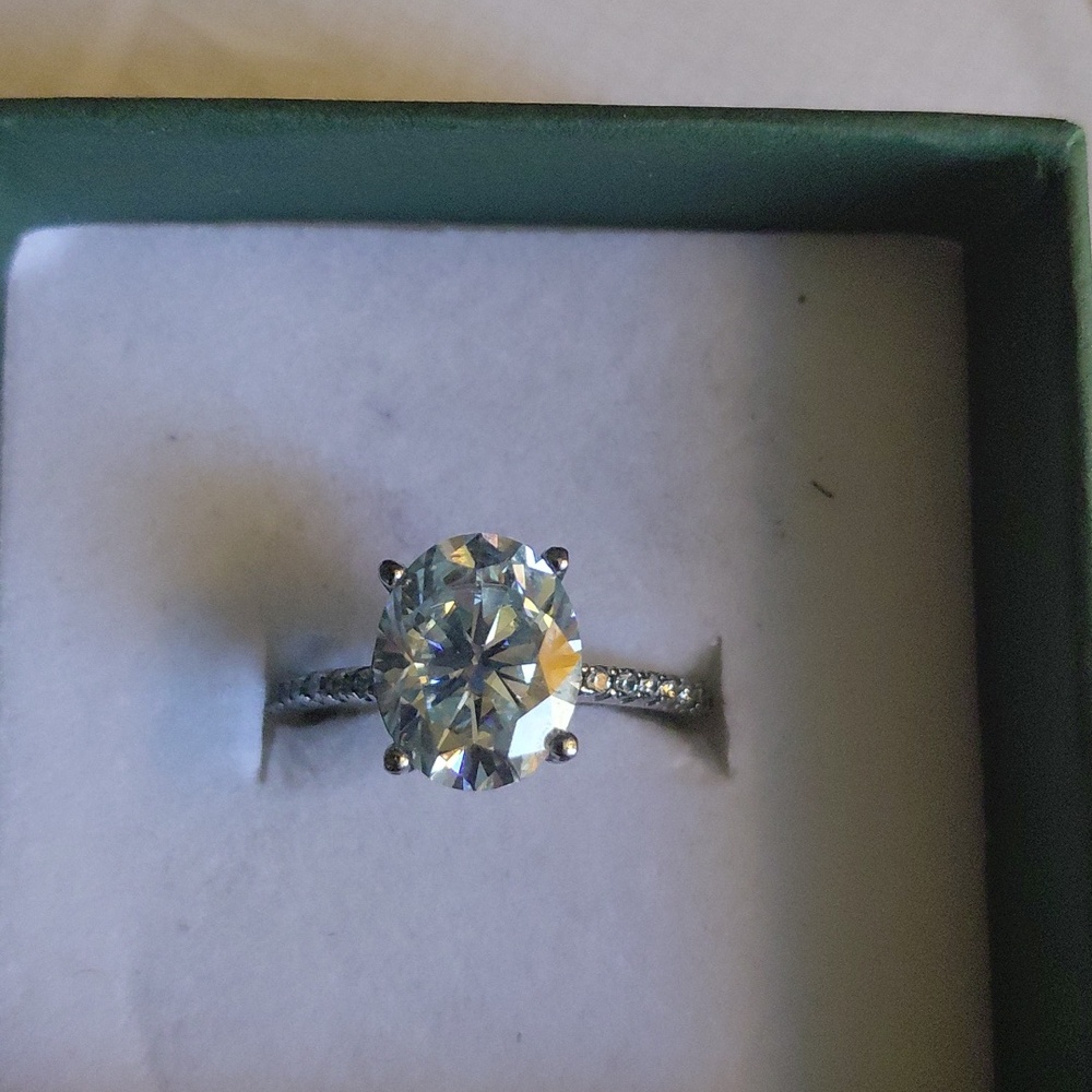 3 Carat Moissanite Size 7 925 Silver Wedding Ring With Side Accents.
